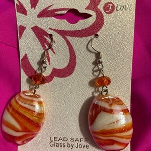 Jove Glass Orange and White Swirl Earrings